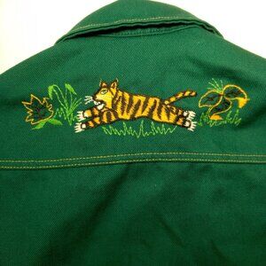 Little Leggs Jacket Youth Kids Size 7 Green Canvas Tiger Snap Vintage Animal